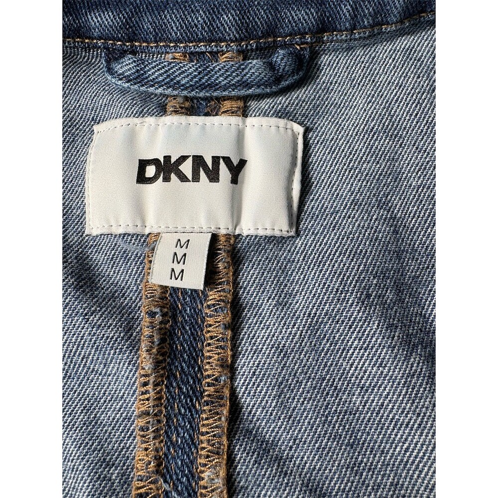 DKNY Jacket Womens Size M Blue Denim Peplum Full Zip Stand Collar Long - Picture 8 of 9
